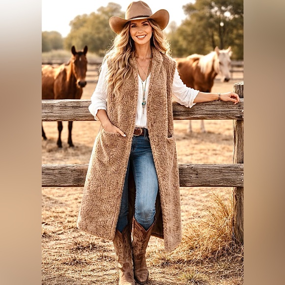 Jackets & Blazers - Chalet duster sleeveless TEDDY jacket w farmhouse equestrian country cabin vibe